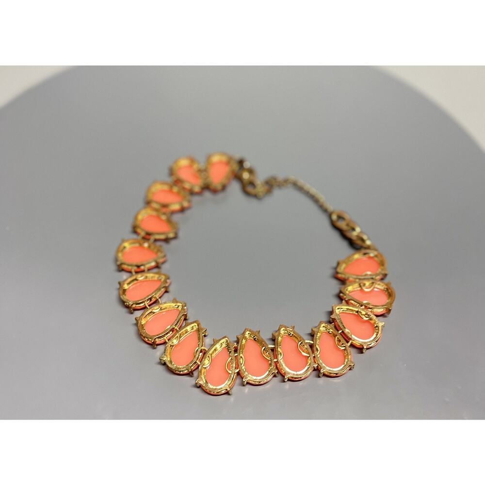 Statement‎ Bib Necklace Gold Tone Peach Teardrop Faceted Stones Adjustable Chain - Picture 5 of 7